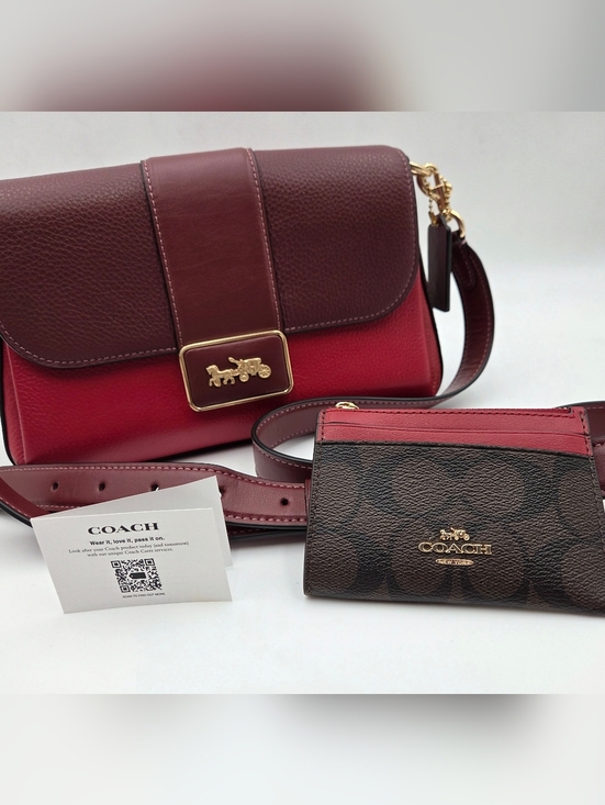 Coach Handbags - Coach Two-Tone Red & Burgundy Leather Shoulder Bag with Signature Wallet